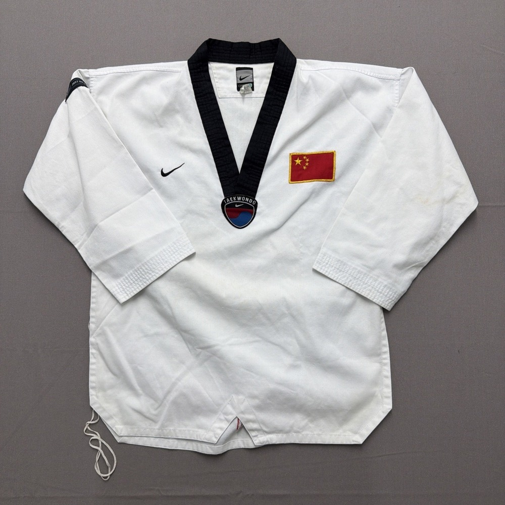 VTG Nike Korea Taekwondo White Karate Kimono Embroidered Swoosh Large